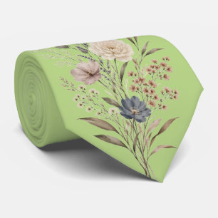 Botanische Wildblumen Stickerei-Style Grün Krawatte