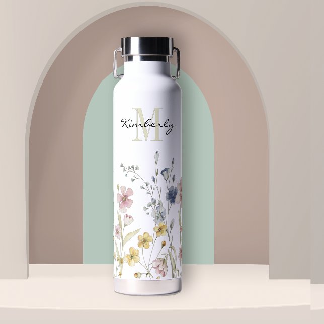 Botanische Wildblumen von Feminine Boho mit Monogr Trinkflasche (Von Creator hochgeladen)