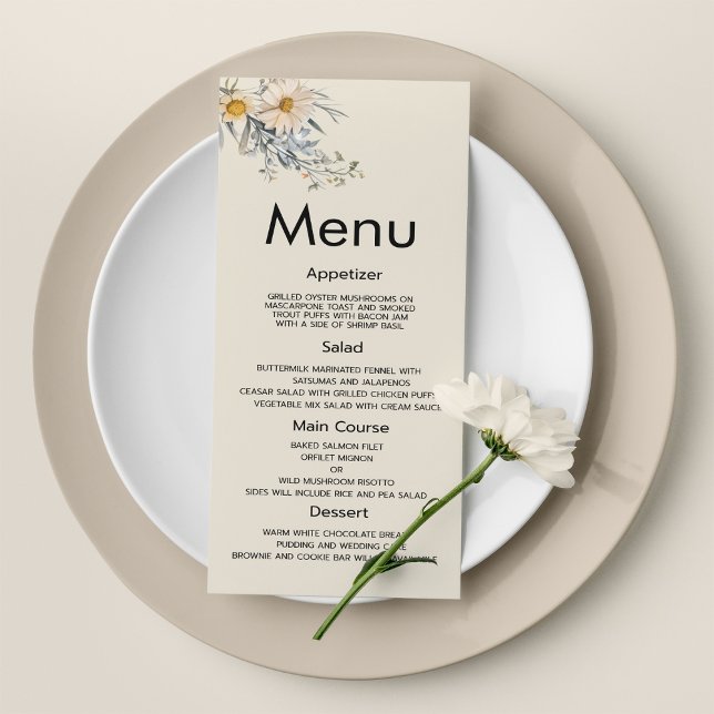 Botanische Wildblumengarten Blumen Hochzeitsmenü Programm (Botanical wildflowers garden floral Wedding Menu)