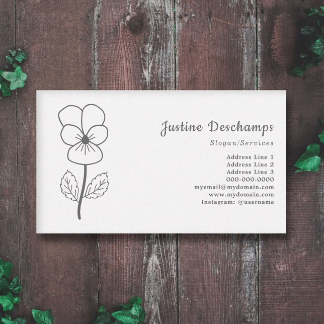 Botanische Wilde Pansy Line Blume Visitenkarte (Botanical Wild Pansy Line Art Flower Business Card)