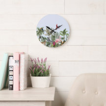 Botanische Wildtier-Wanduhr mit Flamingo, Zebra