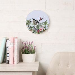 Botanische Wildtier-Wanduhr mit Flamingo, Zebra Große Wanduhr