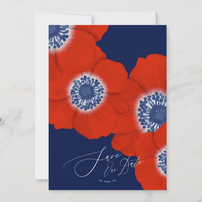 Botanische Windblumen, Hochzeit von Navy Blue Save The Date (Rückseite)