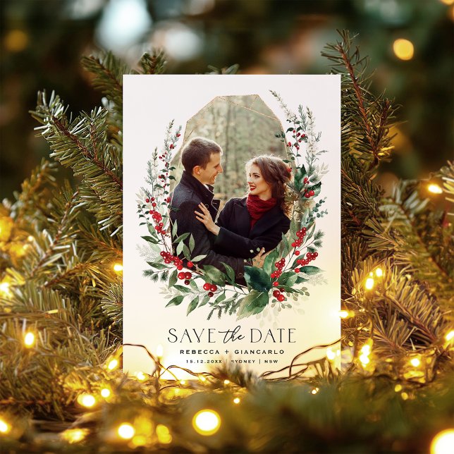 Botanische Winterbeeren-Grün-Hochzeit Save The Date (Von Creator hochgeladen)