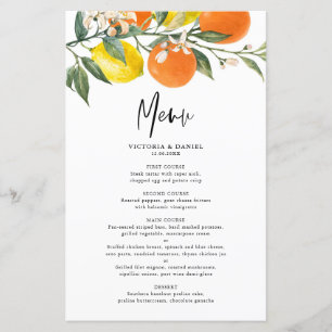 Botanische Zitronen und Orangen Garland Menü Karte