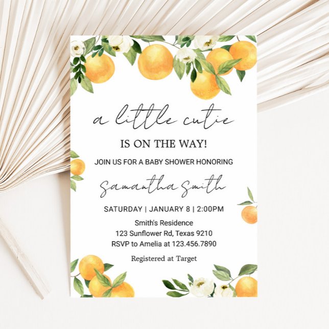 Botanische Zitrusfrüchte Orange Kleine Süsse Kinde Einladung (Little Cutie Botanical Citrus Orange Baby Shower Invitation
)