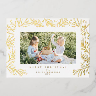 Botanische Zweige-Foto-Foil-Karte für den Winter Folien Feiertagskarte