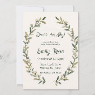 Botanische Zwillinge-Baby-Party Olivenzweig Boho G Einladung