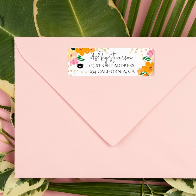 Botanischer Abschluss aus Glitzer (Gold glitter floral orange botanical graduation label)