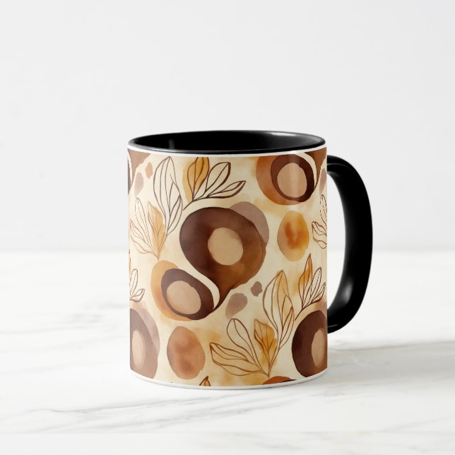 Botanischer Abstract-Kaffeebecher – Sanfte Erdtöne Tasse (VorderseiteRechts)