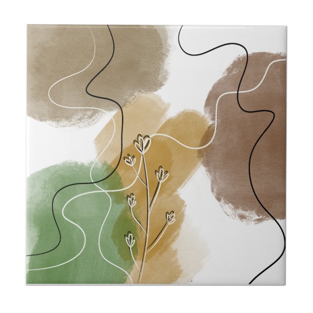 Botanischer Abtract Earth Tone Fliese (Vorderseite)
