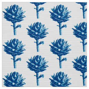 Botanischer Artichoke Print, Indigoblau und Weiß Stoff