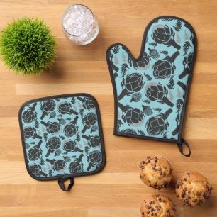 Botanischer Artischocken-Kunst-Wohndesign Ofenhandschuh & Topflappen-Set