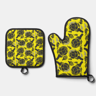 Botanischer Artischocken-Kunst-Wohndesign Ofenhandschuh & Topflappen-Set
