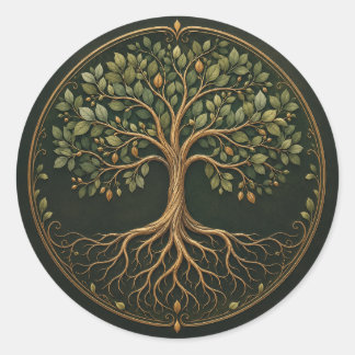 Botanischer Baum, Baum des Lebens, Rund Sticker