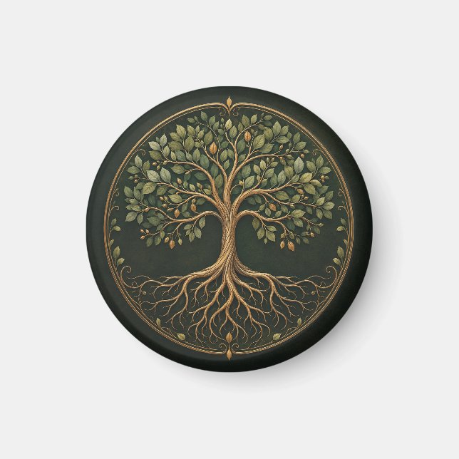 Botanischer Baum, Baum des Lebens, runder Küchenma Magnet (Vorne)