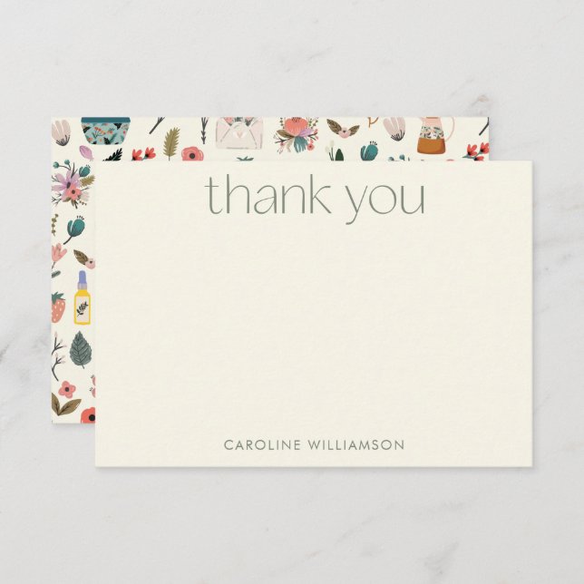 Botanischer Beauty Floral Nature Individuelle Name Dankeskarte (Vorne/Hinten)