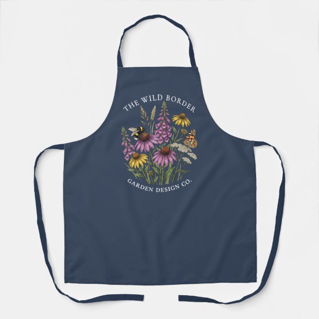 Botanischer Biene- und Schmetterling-Navy-Schürze Schürze (Vorderseite)