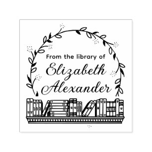 Botanischer Blätterkranz #14 Bücherregal Bibliothe Permastempel