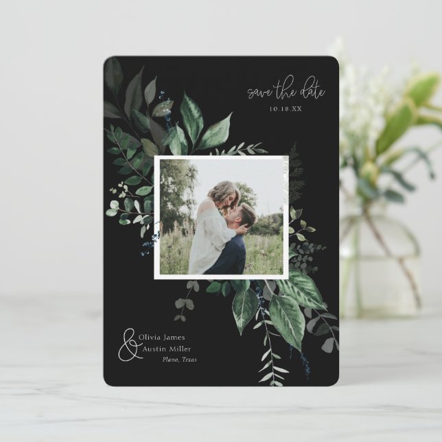 Botanischer Blattgrün-Fotorahmen Termin speichern (Stehend Vorderseite)