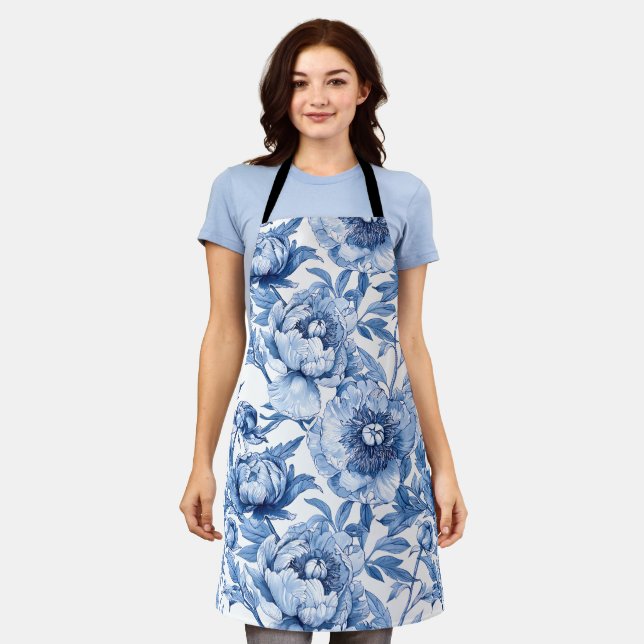Botanischer Blauer Blumenstrauß Jugendstil Porzell Schürze (Getragen)
