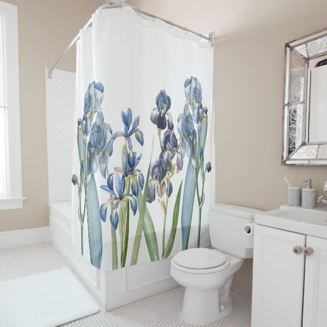 Botanischer blauer Iris-Blumen Redoute Duschvorhang (Beispiel)