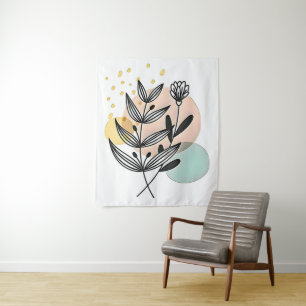 Botanischer Bliss – Minimalistische Blumenkunst Wandteppich