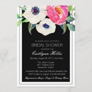 Botanischer Bliss-Schwarz-weißes BlumenBrautparty Einladung
