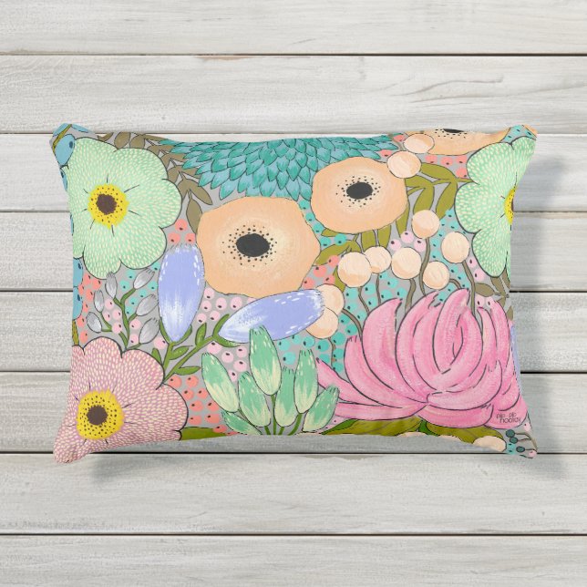 Botanischer Blumendruck Außenpolster Kissen Für Draußen (Vorderseite)