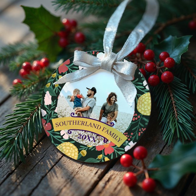 Botanischer Blumengarten Elegantes Foto Rahmen grü Ornament Aus Metall (Botanical Floral Garden Elegant Photo Frame Green Metal Ornament)