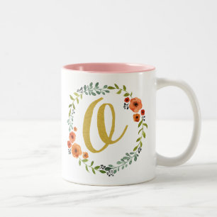 Botanischer Blumenkranz Gold Monogramm Initiale O Zweifarbige Tasse