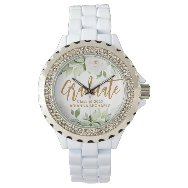 Botanischer Blumenschreiber Abschluss White Armbanduhr (Vorderseite)