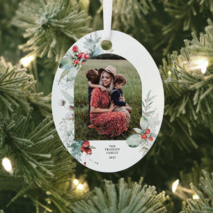 Botanischer Blumenstrauß Foto Weihnachten Ornament Aus Metall