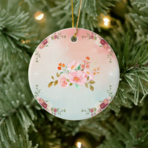 Botanischer Blumenstrauß, sanfte Farben und Sterna Keramik Ornament
