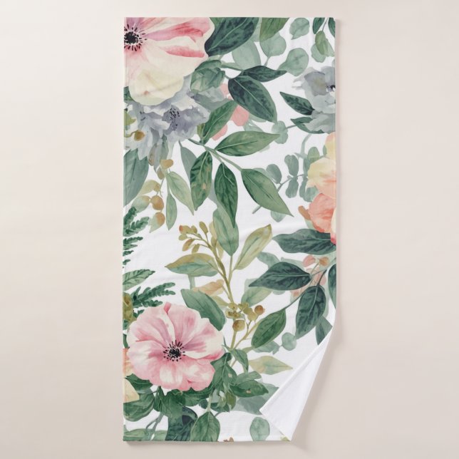 Botanischer Blumenstrauß Wasserfarbe Eukalyptusblä Badehandtuch (Badehandtuch)