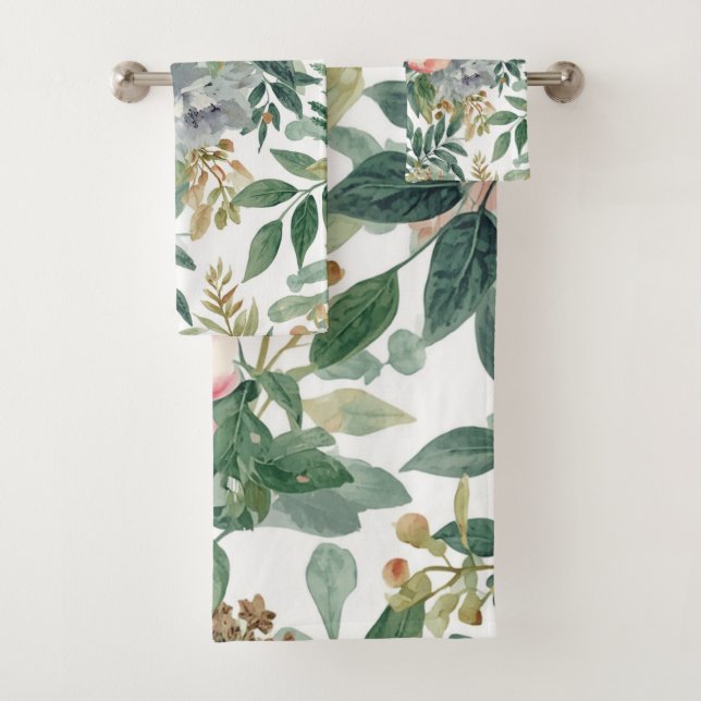 Botanischer Blumenstrauß Wasserfarbe Eukalyptusblä Badhandtuch Set (Insitu)