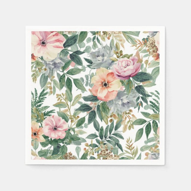 Botanischer Blumenstrauß Wasserfarbe Eukalyptusblä Serviette (Vorderseite)