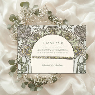 Botanischer Blush-Bogen Art Nouveau Hochzeit Dankeskarte