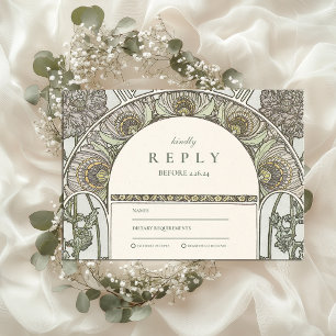 Botanischer Blush-Bogen Art Nouveau Hochzeit RSVP Karte