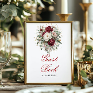 Botanischer Blush Burgunder Gold Gästebuch Poster