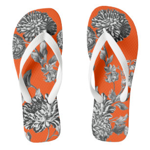 Botanischer Blütentoil aus Schwarz und Weiß Flip Flops