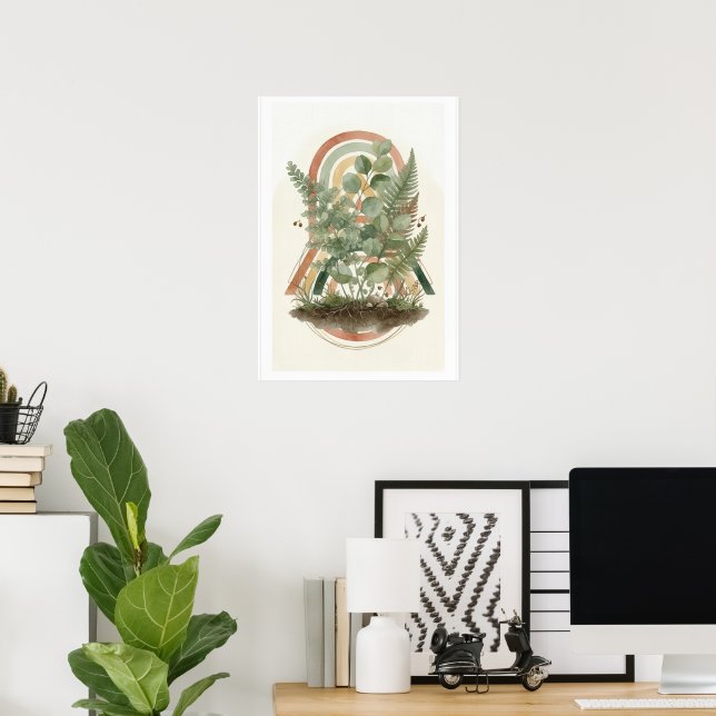 Botanischer Bogen Grünpflanzen Kunst Druck | Boho  Poster (Heimbüro)