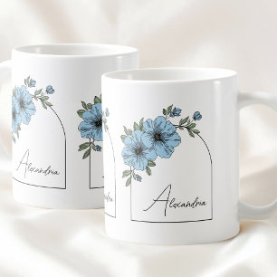 Botanischer Bogen Schwarze Schrift Elegante Blaue  Kaffeetasse