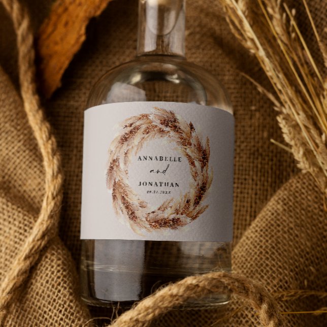 Botanischer Bohemian Pampas Gras botanischer elega Alkoholflaschenetikett (Von Creator hochgeladen)