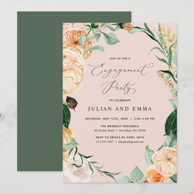 Botanischer Boho Blush Pink Pastel Engagement Part Einladung (Vorne/Hinten)