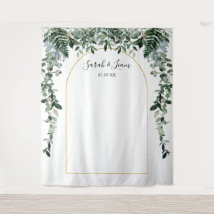 Botanischer Boho-Bogen-Hochzeits-Fotobooth- Hinter Wandteppich