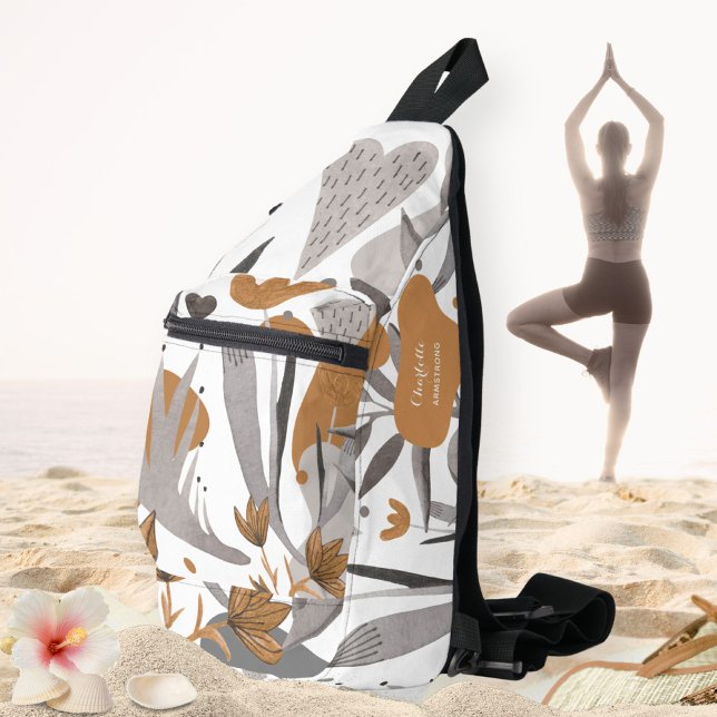 Botanischer Boho Chic Zitat Floral Ihr Name Crossbody Bag (Botanical Boho Chic Quote Floral Your Name Sling Bag ©Susanne Sachers - Sunny Wanderlust 🌞✈️)