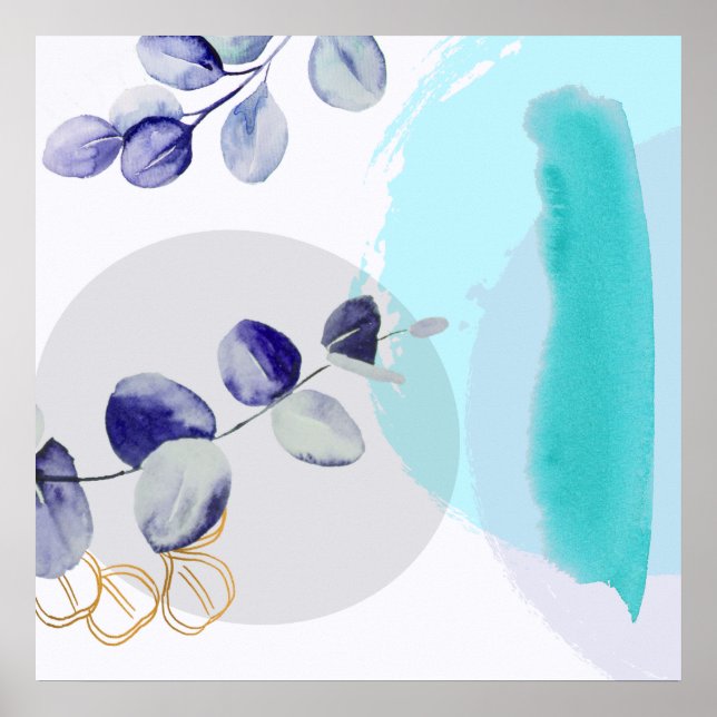 Botanischer Boho Cyan Lila Poster (Vorne)