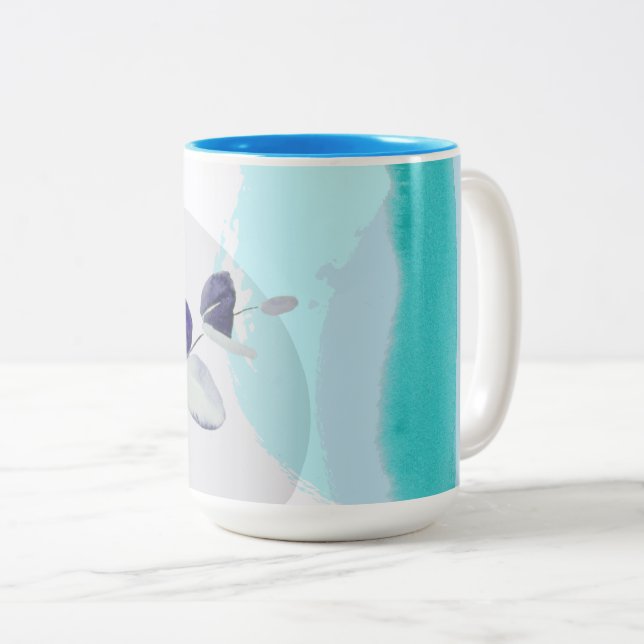 Botanischer Boho Cyan Lila Zweifarbige Tasse (VorderseiteRechts)