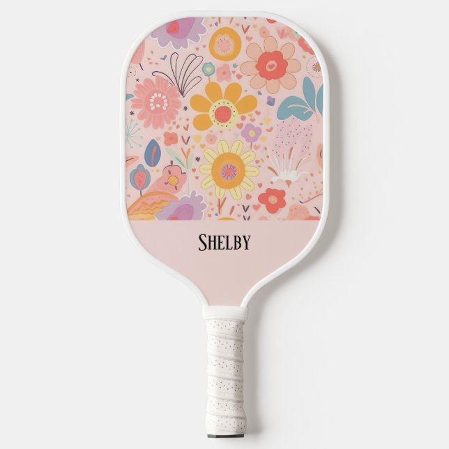 Botanischer Boho Floral Abstrakt Personalisiert Pickleball Schläger (Vorderseite)